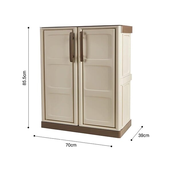 INTEC - Armoire de Rangement Garage Atelier - Armoire basse beige 2 portes 1 étagère Polypropylène 70 x 39 x 85.5cm INTEC - large