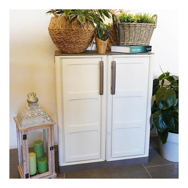 INTEC - Armoire de Rangement Garage Atelier - Armoire basse beige 2 portes 1 étagère Polypropylène 70 x 39 x 85.5cm INTEC - large
