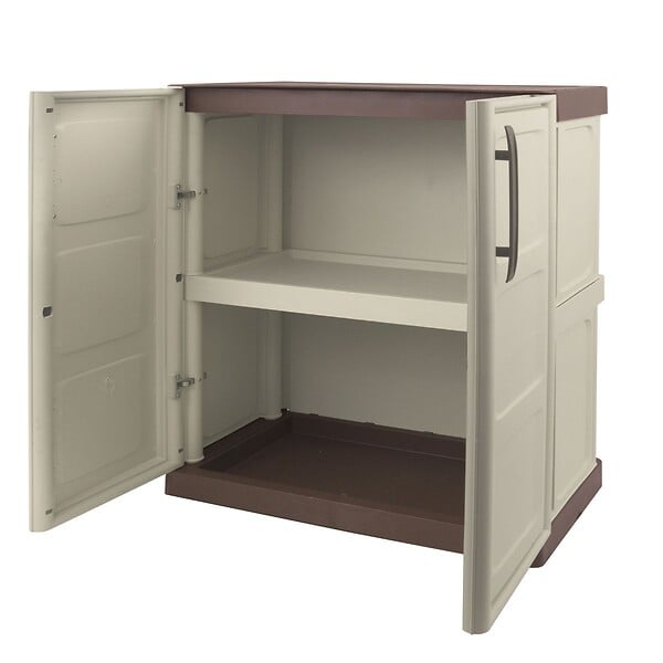 INTEC - Armoire de Rangement Garage Atelier - Armoire basse beige 2 portes 1 étagère Polypropylène 70 x 39 x 85.5cm INTEC - large