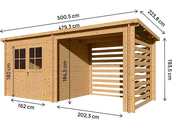 HABITAT ET JARDIN - Abri de jardin bois avec appentis "Aureval" - 11m² - 2.24 x 5.01 x 2.07 m - 28 mm - large