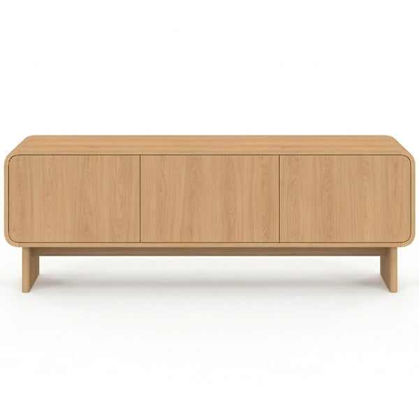 ID MARKET - Meuble TV 140 cm CAPUCINE 3 portes façon hêtre design arrondi - large