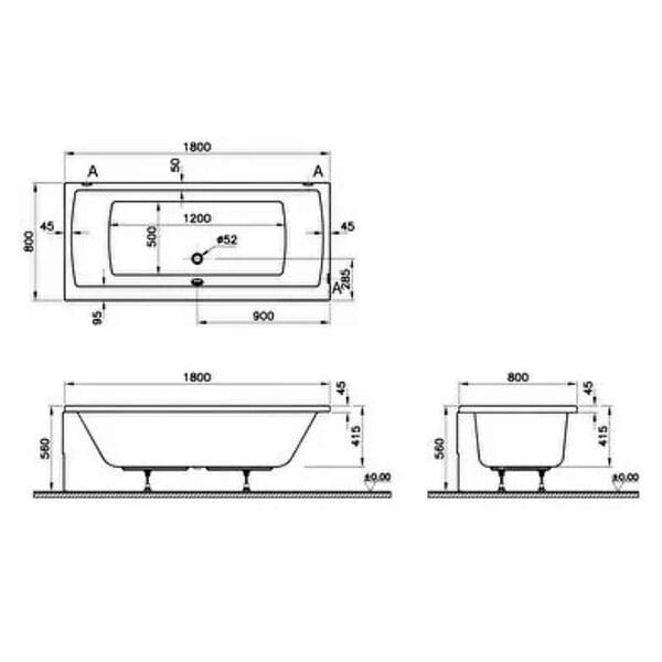 VITRA - Baignoire rectangulaire VitrA Neon 180x80cm + Pare bain gauche AURYS Raywall chromé profilé gauche - large