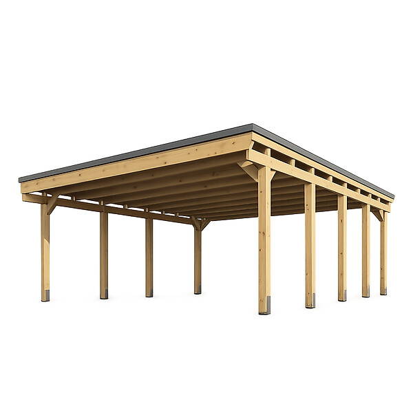 DIRECT-ABRIS - Carport Bois CASTELLANE - 2 Voitures - Traitement Autoclave - Ancrage de Fixation en H - Bois de Haute Qualitée - Poteaux 12x12 cm - large