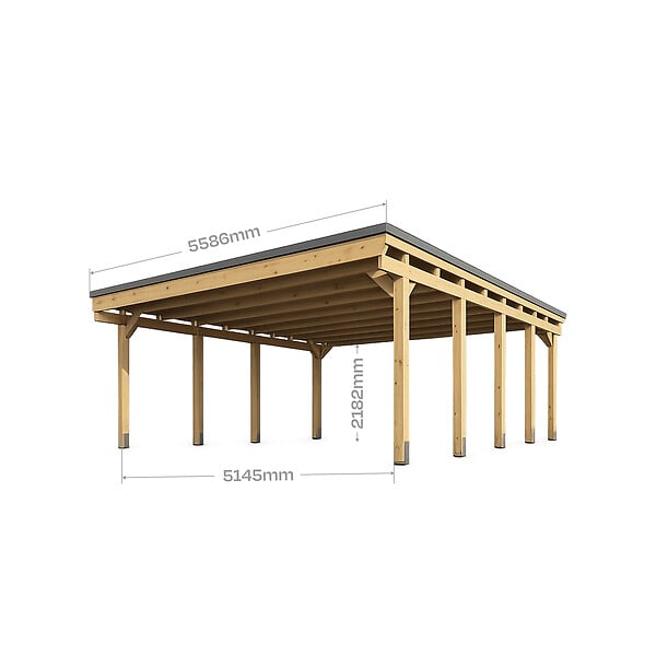 DIRECT-ABRIS - Carport Bois CASTELLANE - 2 Voitures - Traitement Autoclave - Ancrage de Fixation en H - Bois de Haute Qualitée - Poteaux 12x12 cm - large