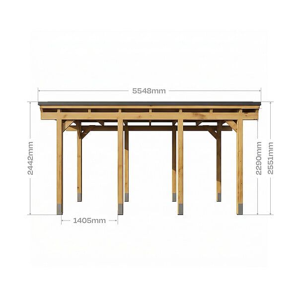 DIRECT-ABRIS - Carport Bois CASTELLANE - 2 Voitures - Traitement Autoclave - Ancrage de Fixation en H - Bois de Haute Qualitée - Poteaux 12x12 cm - large