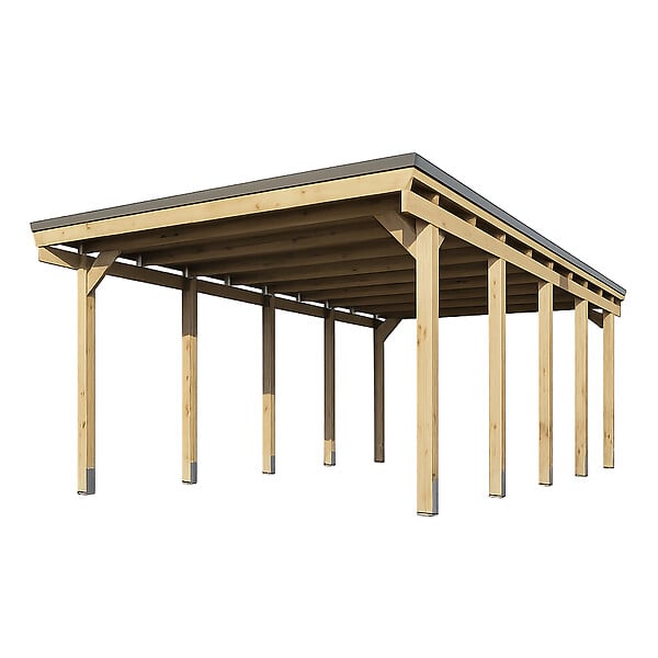 DIRECT-ABRIS - Carport Bois CASTELLANE - 373 x 707 - 1 Voiture - Abri Voiture - Traité Autoclave - Montage Facile - Feutre Bitumeux Inclus - large