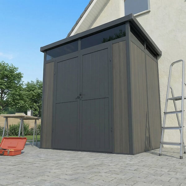 DIRECT-ABRIS - Abri de Jardin Bois Composite 4m2 Gris 237x223x227cm EVORA - Cabane a Outils - Local a Vélo - large