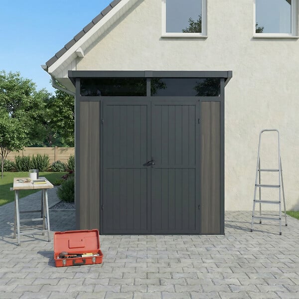 DIRECT-ABRIS - Abri de Jardin Bois Composite 4m2 Gris 237x223x227cm EVORA - Cabane a Outils - Local a Vélo - large
