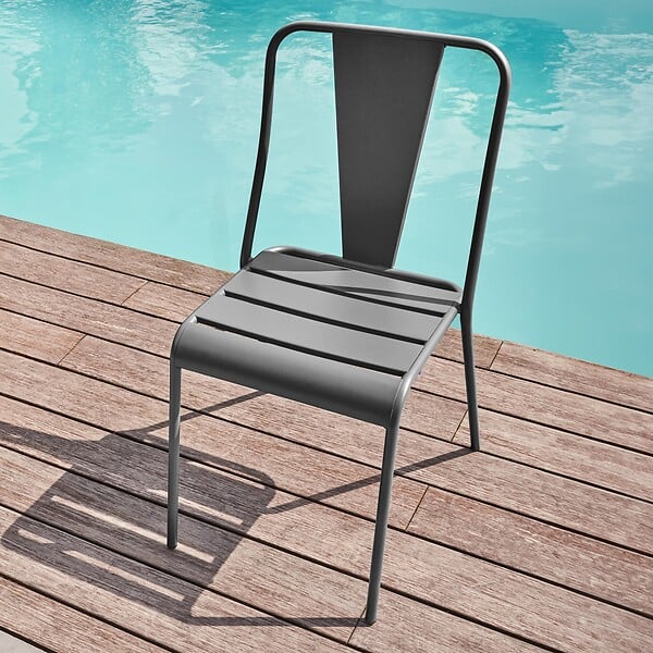 OVIALA - Chaise de jardin en métal anthracite - Dieppe - large
