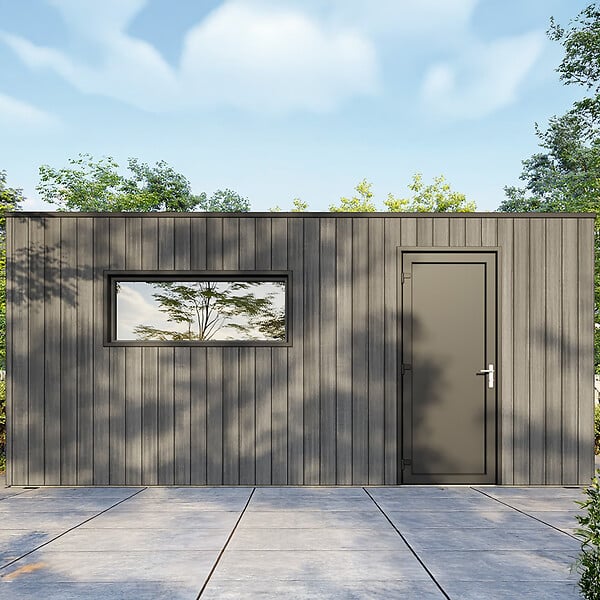 DIRECT-ABRIS - Garage Composite SILVERSTONE - Bardage Couleur Ardoise - Surface : 20m2 - Porte Sectionnelle Motorisée - 2 télécommandes - Double Vitrage - large