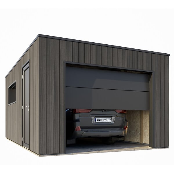 DIRECT-ABRIS - Garage Composite SILVERSTONE - Bardage Couleur Ardoise - Surface : 20m2 - Porte Sectionnelle Motorisée - 2 télécommandes - Double Vitrage - large