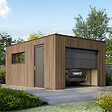 DIRECT-ABRIS - Garage Composite SILVERSTONE - Bardage Couleur Teck / Teak - Surface : 20m2 - Porte Sectionnelle Motorisée - 2 télécommandes - Double Vitrage - vignette