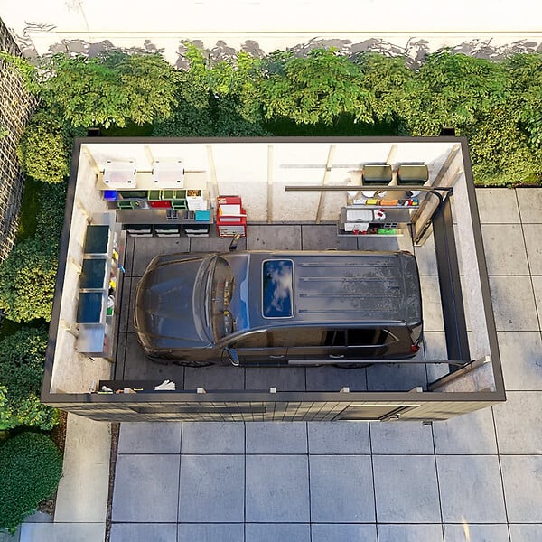DIRECT-ABRIS - Garage Composite SILVERSTONE - Bardage Couleur Teck / Teak - Surface : 20m2 - Porte Sectionnelle Motorisée - 2 télécommandes - Double Vitrage - large