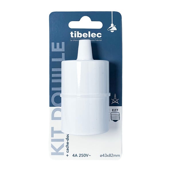 TIBELEC - Douille E27 avec cache-douille en métal blanc - large