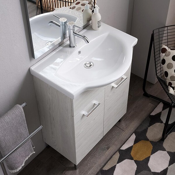 KIAMAMI VALENTINA - Armoire De Salle De Bains De 65 Cm En Chêne Blanc, À Poser Au Sol | Rimini - large