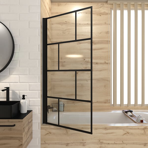 AURLANE - Pare baignoire rabattable sérigraphié 80x140 cm - Finition Noir Mat - BLOCKS SCREEN - large