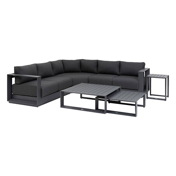 HESPERIDE - Salon d'angle de jardin "Allure" graphite 5 places en aluminium et polyester - large