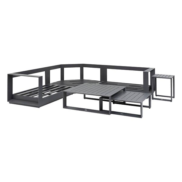 HESPERIDE - Salon d'angle de jardin "Allure" graphite 5 places en aluminium et polyester - large