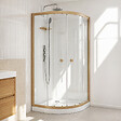 AURLANE - Cabine de Douche 1/4 de cercle 90x90x200/230cm Effet Bois et Fonds Blancs - Receveur Bas - vignette
