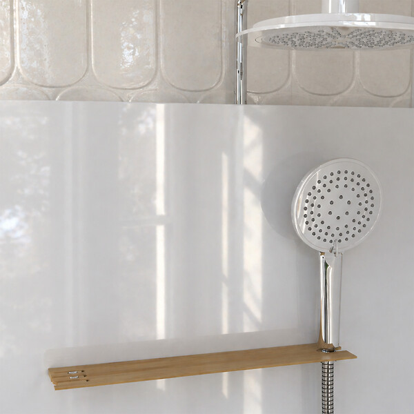 AURLANE - Cabine de Douche 1/4 de cercle 90x90x200/230cm Effet Bois et Fonds Blancs - Receveur Bas - large