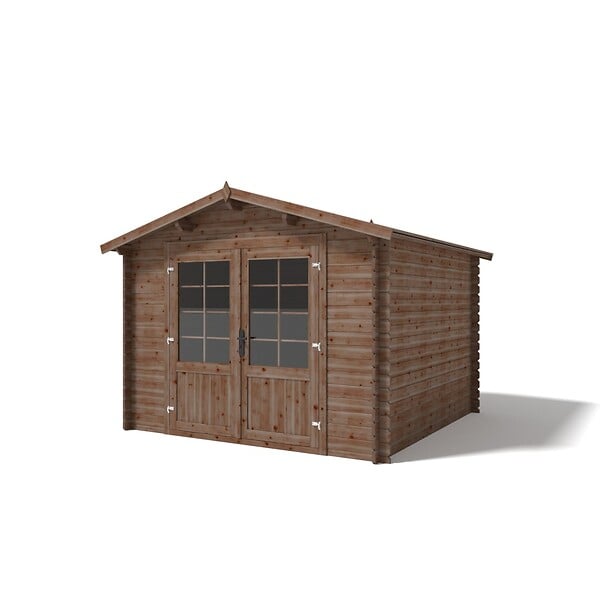 ALTANKA - Abri de jardin en bois - 9m2 - 3x3m - Traité - Ep. 28mm - Couleur: marron - DOM427 - large