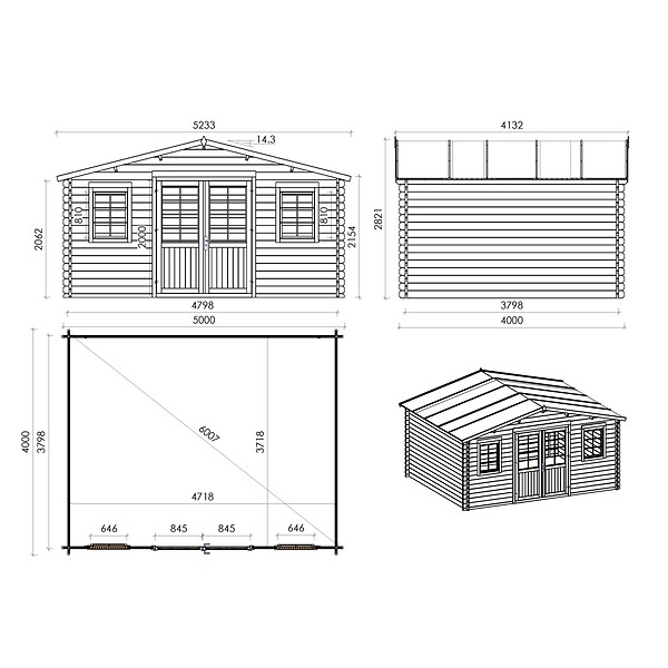 ALTANKA - Abri de jardin en bois - 20m2 - 5x4m - Ep. 40mm - Couleur: naturel - DOM598 - large