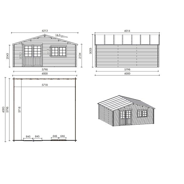 ALTANKA - Abri de jardin en bois - 36m2 - 6x6m - Ep. 40mm - Couleur: naturel - DOM749 - large