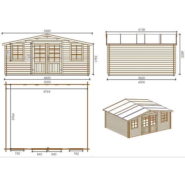 ALTANKA - Abri de jardin en bois - 20m2 - 5x4m - Traité - Ep. 28mm - Couleur: marron - DOM566 - large