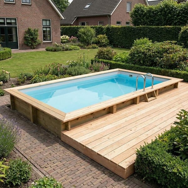 ALTANKA - Piscine hors sol en bois AQUA 7 x 3.75 - H.1.45 m, gris clair, fixations à sceller - BAS7308OSPI2 - large