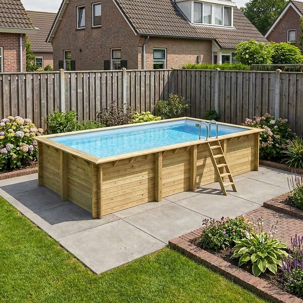 ALTANKA - Piscine hors sol en bois AQUA 7 x 3.75 - H.1.45 m, gris clair,  - BAS7308OSPU2 - large