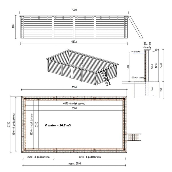 ALTANKA - Piscine hors sol en bois AQUA 7 x 3.75 - H.1.45 m, gris clair,  - BAS7308OSPU2 - large