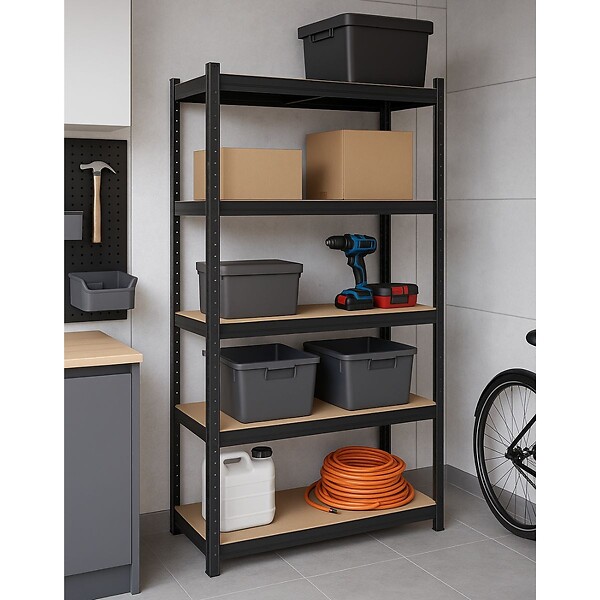 INTEC - Etagère de Rangement Noire 90 x 40cm x H180cm - Rayonnage Métal Haute qualité 5 Plateaux Charges lourdes 1500kg INTEC - large