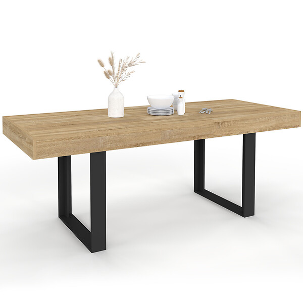 ID MARKET - Table à manger extensible rectangle PHOENIX 4-8 personnes bois et noir 160-200 cm - large