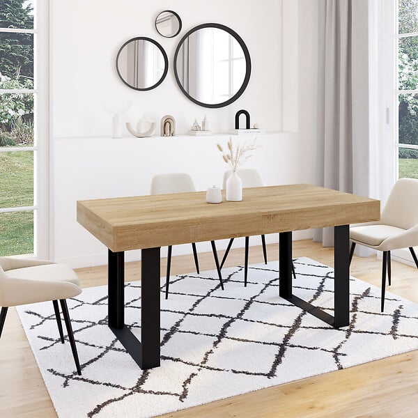 ID MARKET - Table à manger extensible rectangle PHOENIX 4-8 personnes bois et noir 160-200 cm - large
