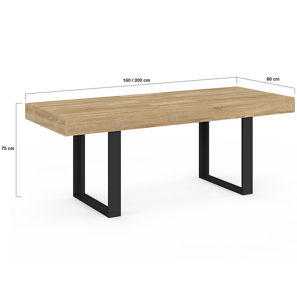 ID MARKET - Table à manger extensible rectangle PHOENIX 4-8 personnes bois et noir 160-200 cm - large