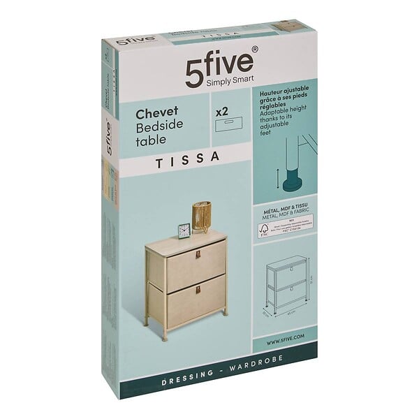 5 FIVE SIMPLY SMART - Chevet Tissa 2 tiroirs beige - large