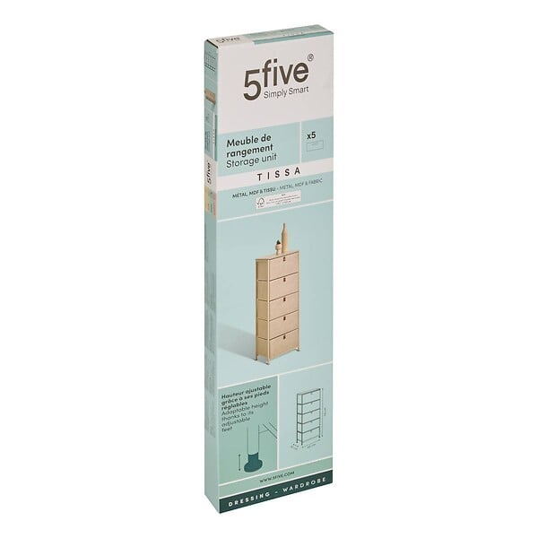 5 FIVE SIMPLY SMART - Rangement haut Tissa beige 5 tiroirs - large