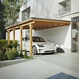 DIRECT-ABRIS - Carport Adosse Bois RIVERSIDE - 1 Voiture - 363 x 555 - Abris Voiture - Feutre Bitumeux sur les Voliges - Bandeau de Finition - vignette