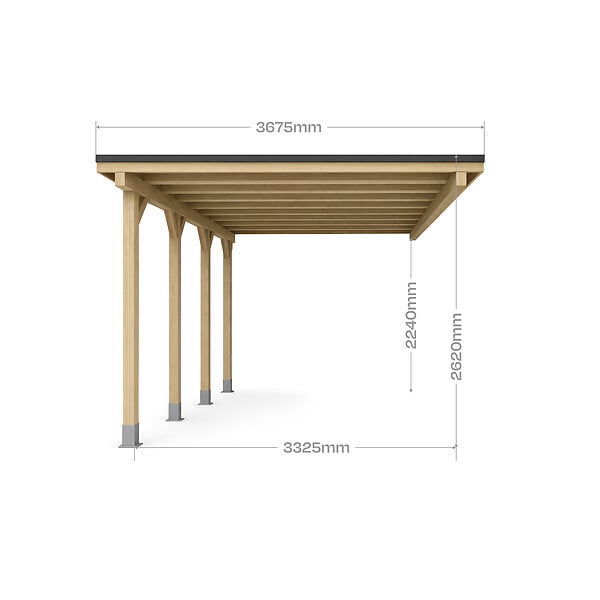 DIRECT-ABRIS - Carport Adosse Bois RIVERSIDE - 1 Voiture - 363 x 555 - Abris Voiture - Feutre Bitumeux sur les Voliges - Bandeau de Finition - large