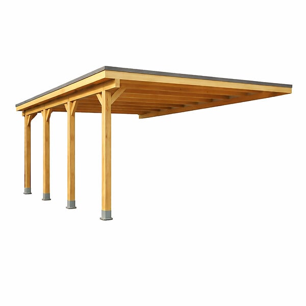 DIRECT-ABRIS - Carport Adosse Bois RIVERSIDE - 2 Voitures - 548 x 550 - Abris Voiture - Feutre Bitumeux sur les Voliges - Bandeau de Finition - Toit Plat - large