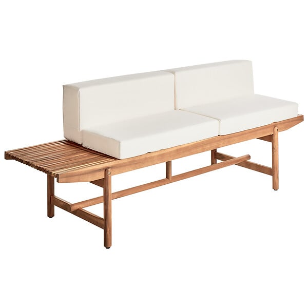 BELIANI - Banc avec coussin d'assise GIAVENO 210 cm Acacia Blanc cassé - large