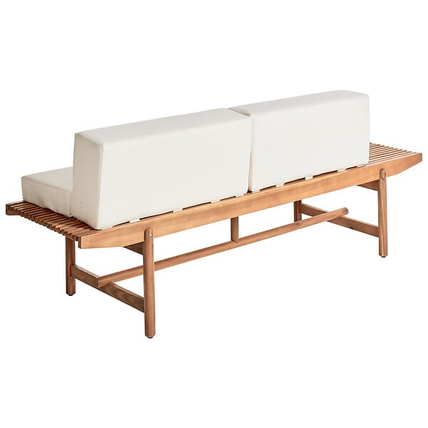 BELIANI - Banc avec coussin d'assise GIAVENO 210 cm Acacia Blanc cassé - large