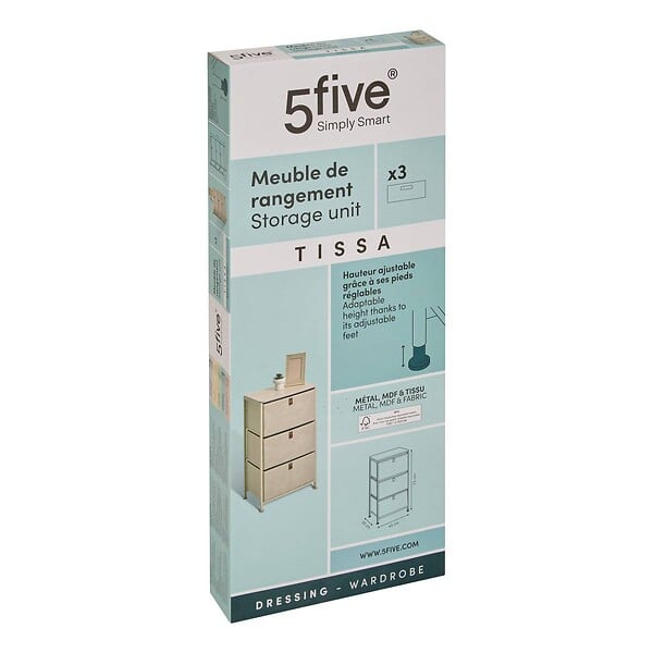 5 FIVE SIMPLY SMART - Rangement Tissa beige 3 tiroirs - large