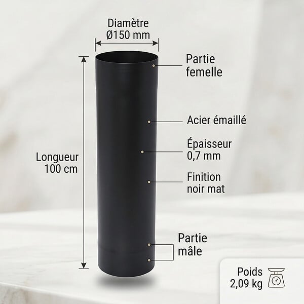 TEN - Raccord anti-bistre TEN 344111 émail noir mat D150mm - large