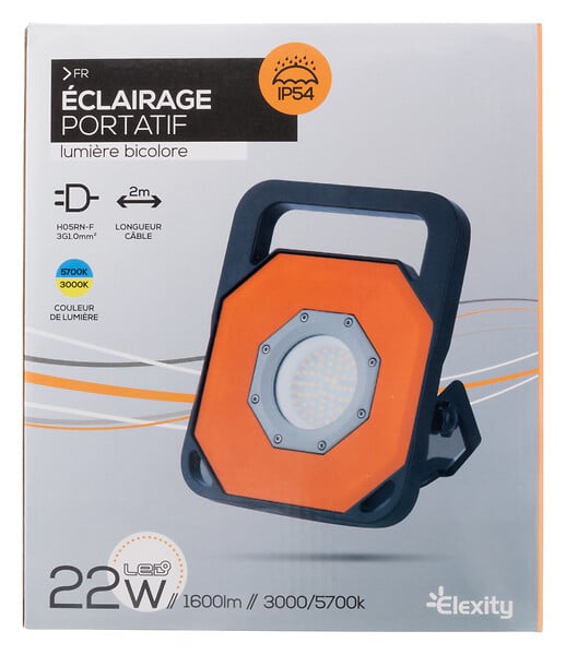 ELEXITY - Projecteur de chantier à poser - 22W - 1600lm IP54 - large