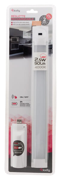 ELEXITY - Réglette USB avec batterie amovible 90Lm avec capteur infrarouge - large