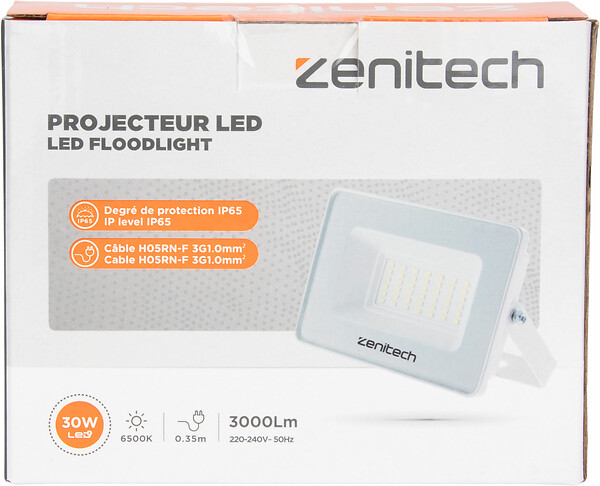 ZENITECH - Projecteur LED 3000 Lm IP44 avec détecteur de mouvement - Blanc - large