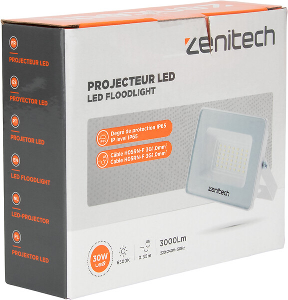 ZENITECH - Projecteur LED 3000 Lm IP44 avec détecteur de mouvement - Blanc - large