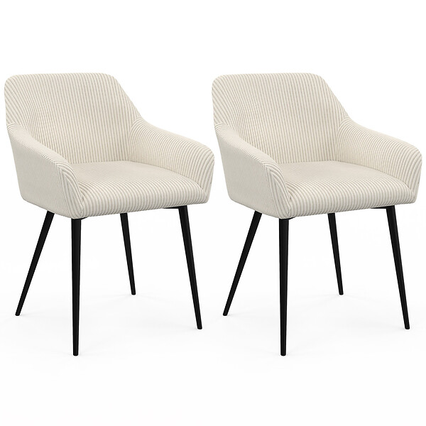 ID MARKET - Lot de 2 chaises de salle à manger, fauteuils de table JANY en velours côtelé beige - large