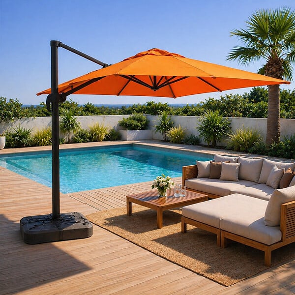 CONCEPT USINE - Parasol carré 3x3 déporté rotatif orange en aluminium PALATINO - large